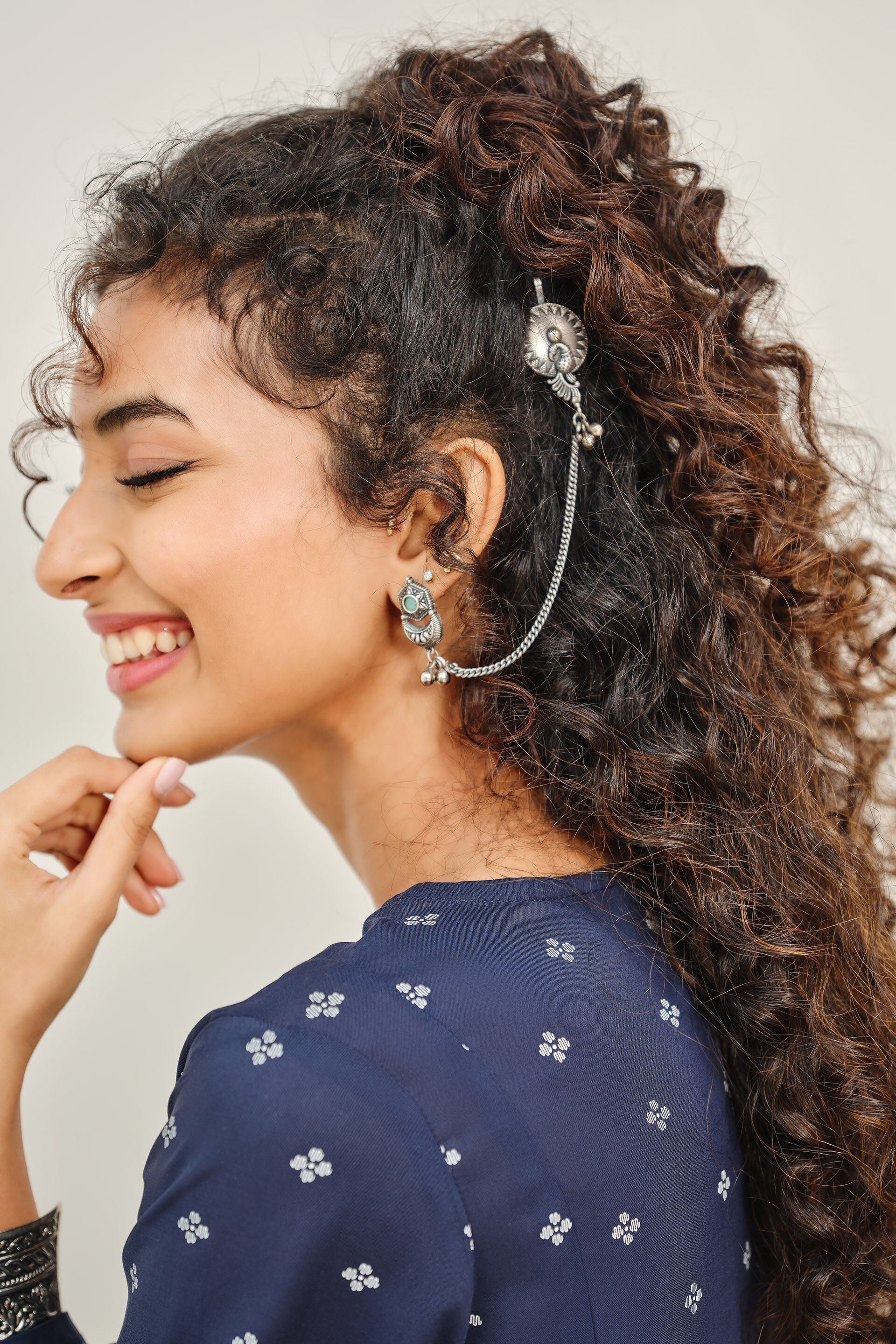 Geometric Pattern Indigo Modal Kurta, Indigo, image 6